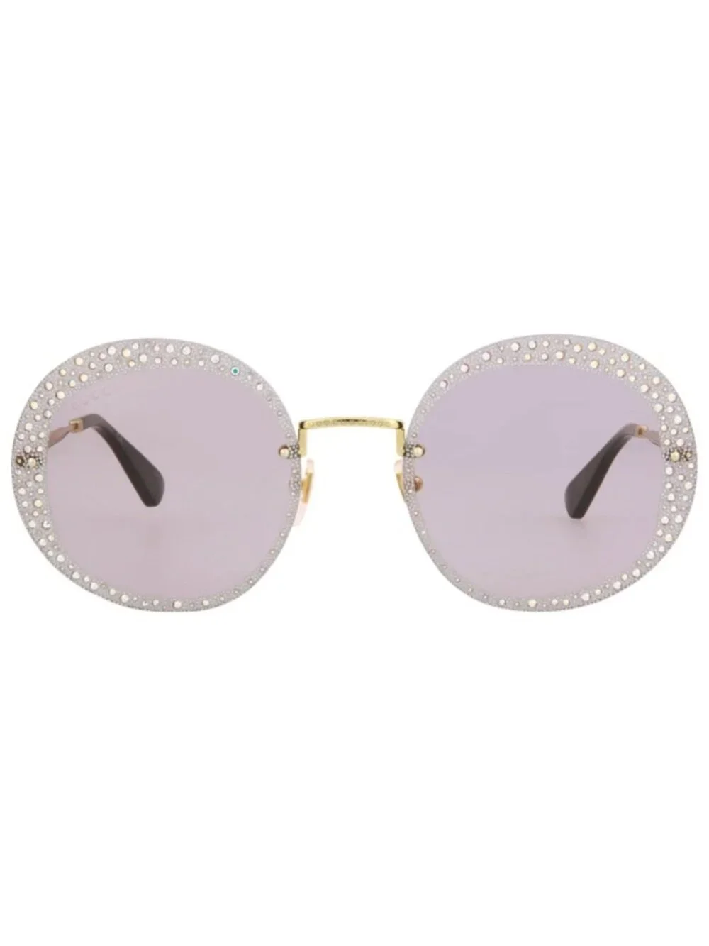 New Gucci Women's Sunglasses Round Oval Metal Frame Gold Gold Violet